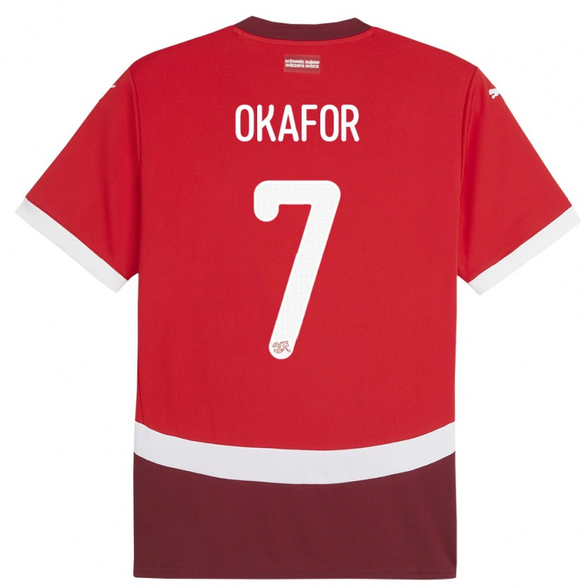 Danxen Mænd Schweiz Tobias Okafor #7 Rød Hjemmebane Spillertrøjer 24-26 Trøje T-Shirt