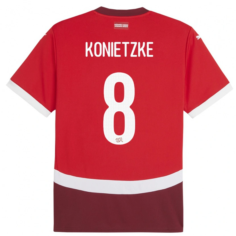 Danxen Mænd Schweiz Corsin Konietzke #8 Rød Hjemmebane Spillertrøjer 24-26 Trøje T-Shirt