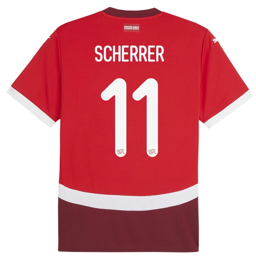 Danxen Mænd Schweiz Nevio Scherrer #11 Rød Hjemmebane Spillertrøjer 24-26 Trøje T-Shirt