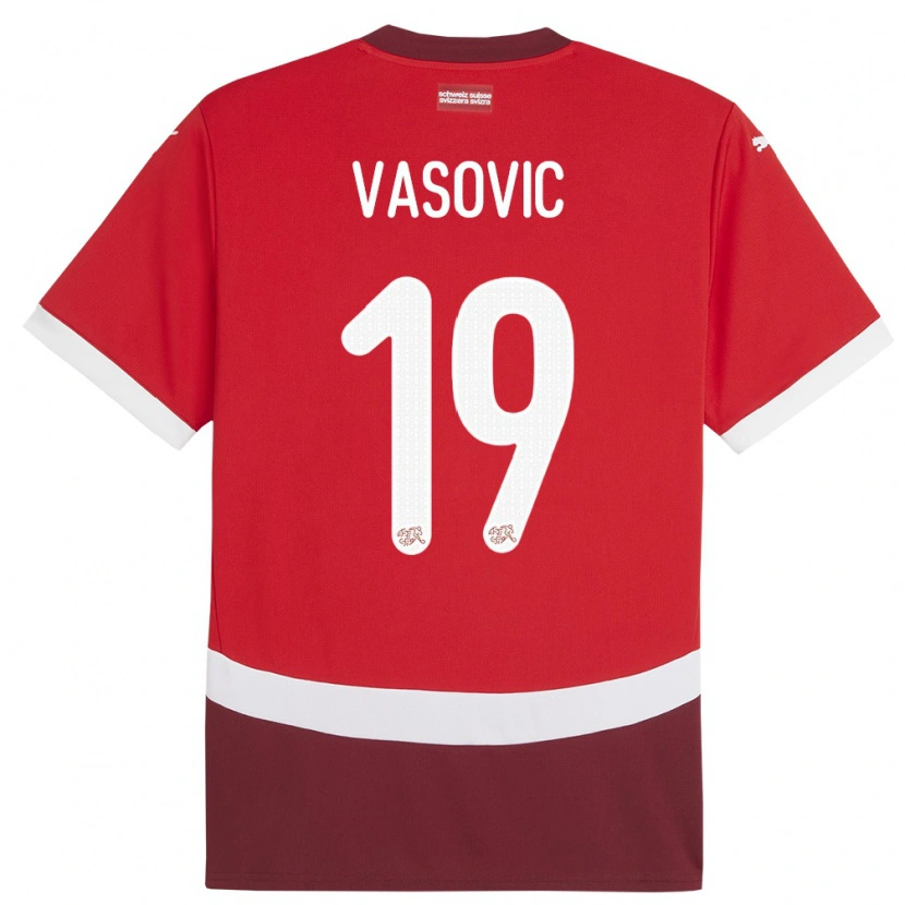 Danxen Mænd Schweiz Andrej Vasovic #19 Rød Hjemmebane Spillertrøjer 24-26 Trøje T-Shirt