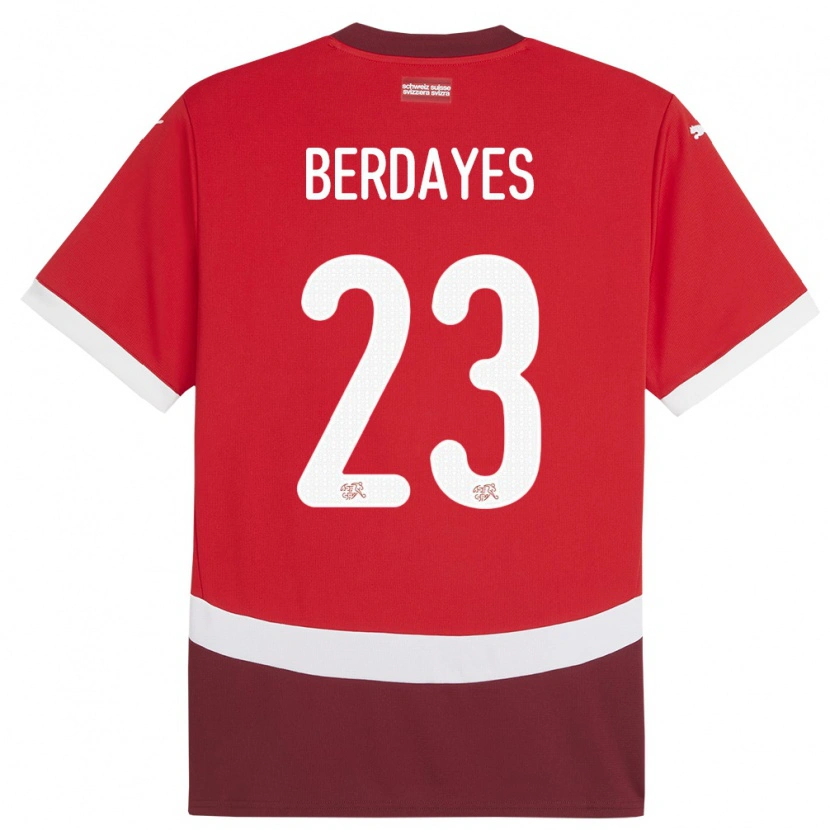 Danxen Mænd Schweiz Théo Berdayes #23 Rød Hjemmebane Spillertrøjer 24-26 Trøje T-Shirt