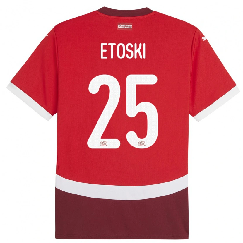 Danxen Mænd Schweiz Edin Etoski #25 Rød Hjemmebane Spillertrøjer 24-26 Trøje T-Shirt