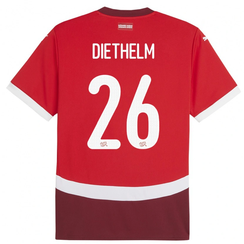 Danxen Mænd Schweiz Thierry Diethelm #26 Rød Hjemmebane Spillertrøjer 24-26 Trøje T-Shirt