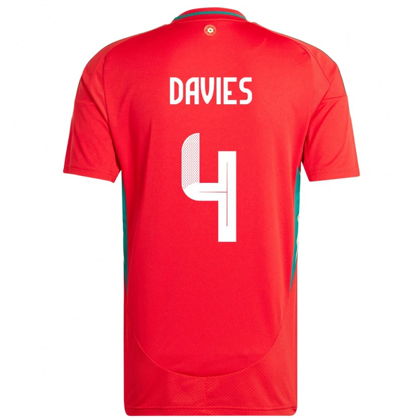 Danxen Mænd Wales Ben Davies #4 Rød Hjemmebane Spillertrøjer 24-26 Trøje T-Shirt