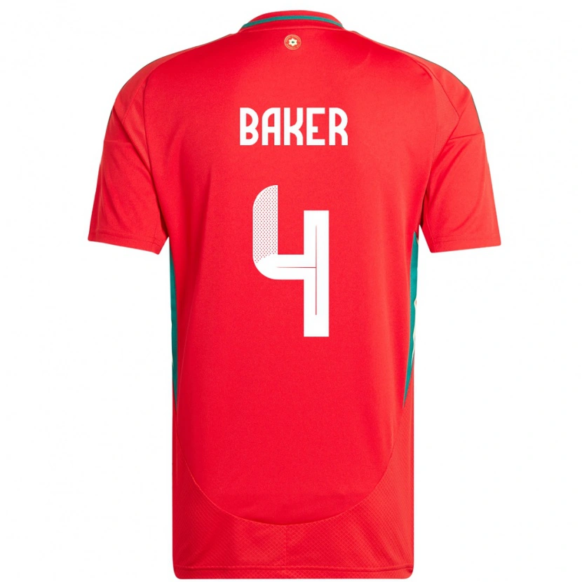 Danxen Mænd Wales Matthew Baker #4 Rød Hjemmebane Spillertrøjer 24-26 Trøje T-Shirt