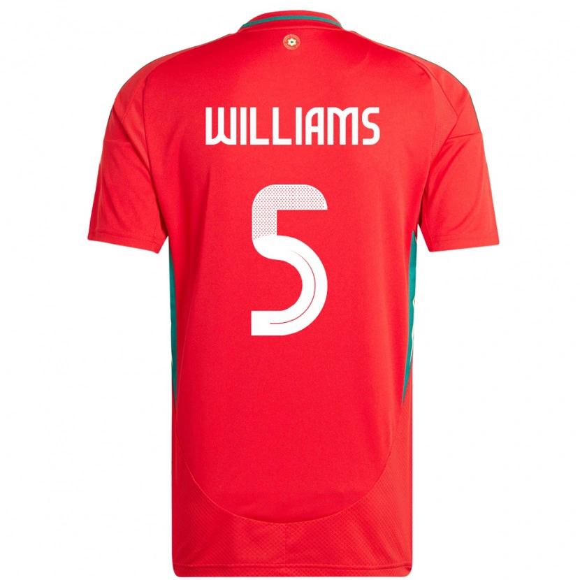 Danxen Mænd Wales Ashton Williams #5 Rød Hjemmebane Spillertrøjer 24-26 Trøje T-Shirt