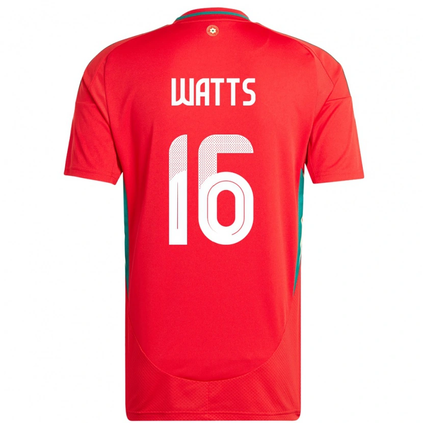 Danxen Mænd Wales Daniel Watts #16 Rød Hjemmebane Spillertrøjer 24-26 Trøje T-Shirt