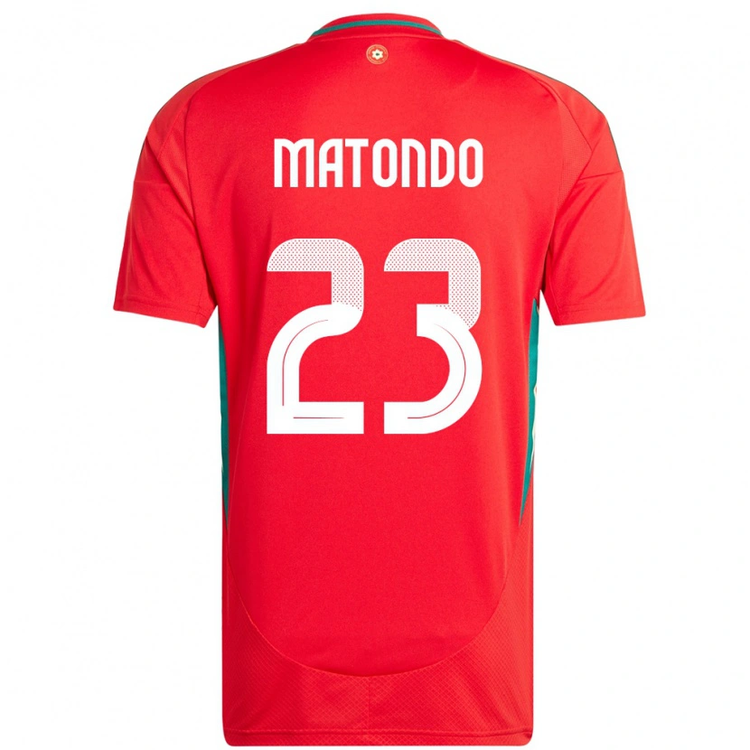 Danxen Mænd Wales Rabbi Matondo #23 Rød Hjemmebane Spillertrøjer 24-26 Trøje T-Shirt