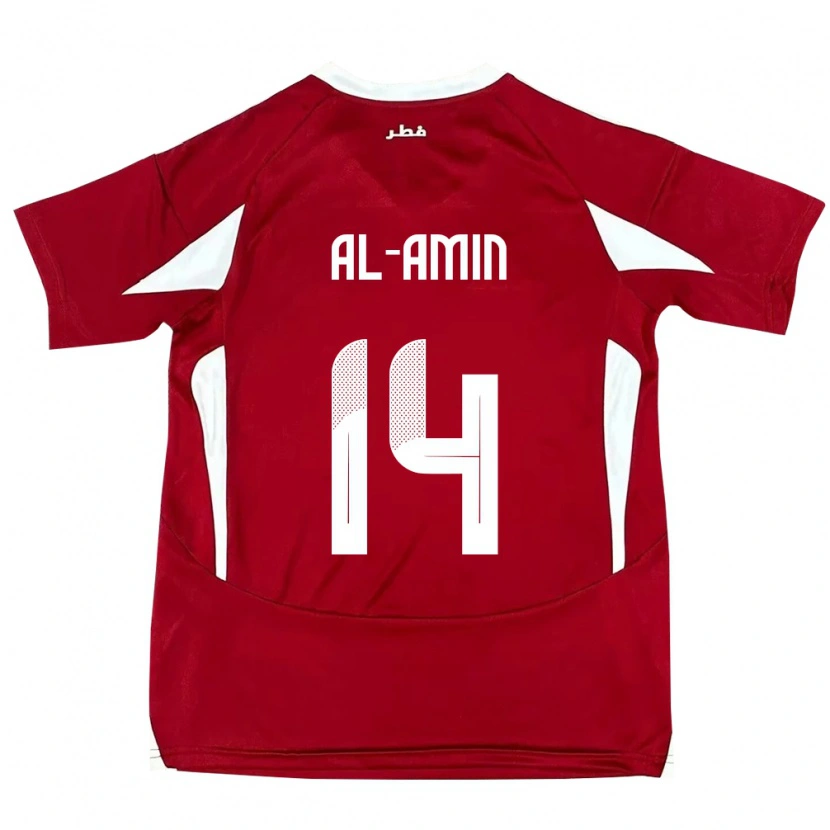 Danxen Mænd Qatar Homam Al-Amin #14 Rød Hjemmebane Spillertrøjer 24-26 Trøje T-Shirt