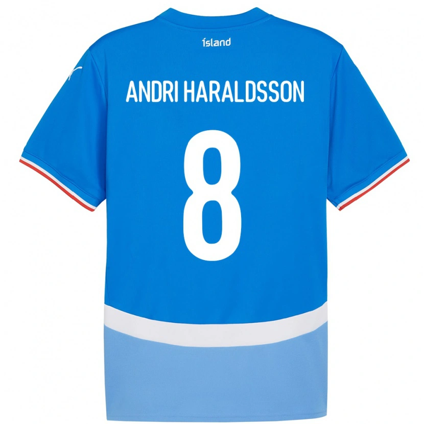 Danxen Mænd Island Haukur Andri Haraldsson #8 Blå Hjemmebane Spillertrøjer 24-26 Trøje T-Shirt