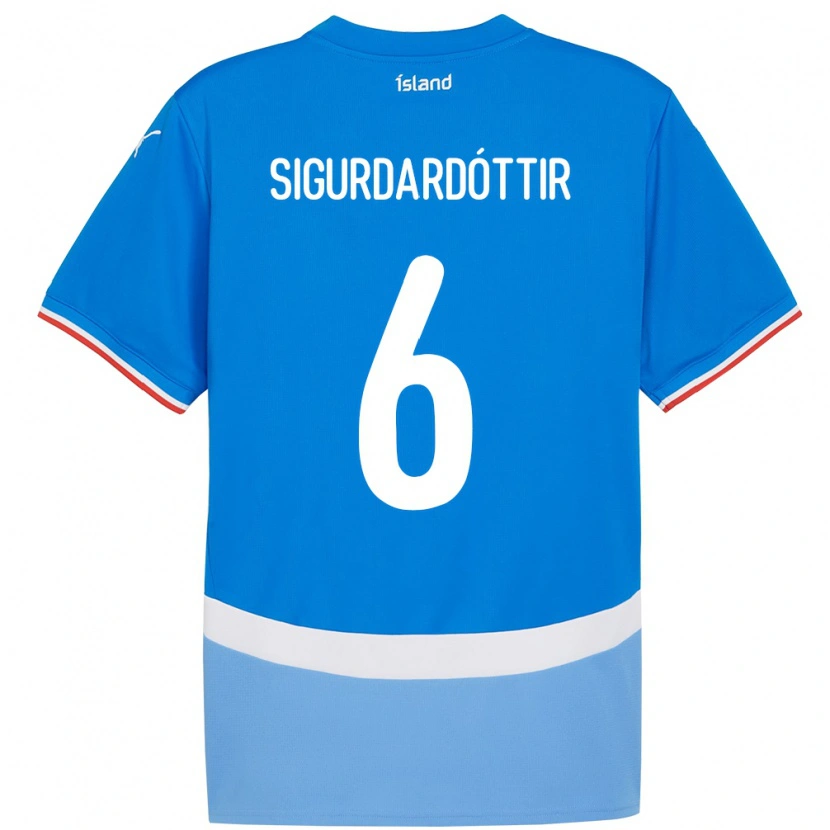 Danxen Mænd Island Ingibjörg Sigurðardóttir #6 Blå Hjemmebane Spillertrøjer 24-26 Trøje T-Shirt