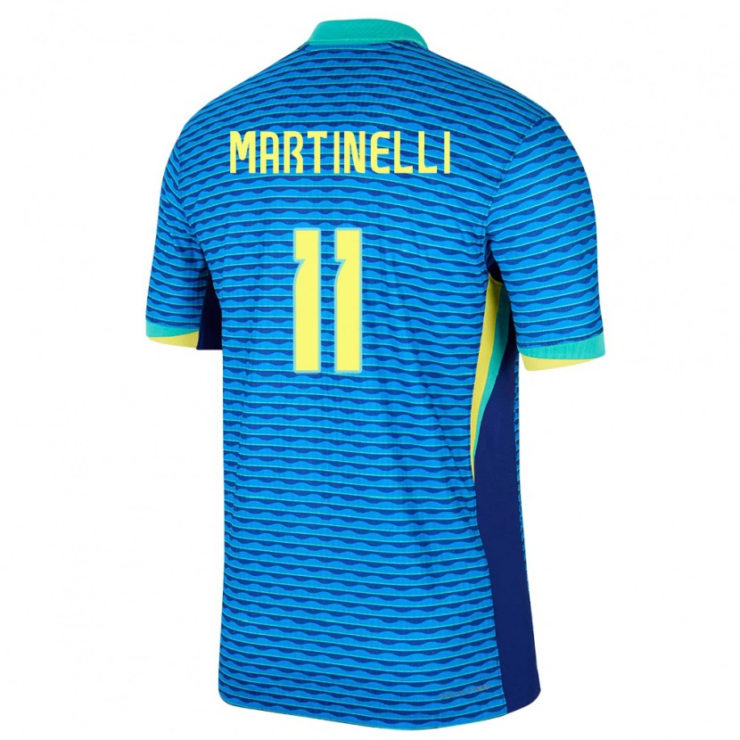 Danxen Mænd Brasilien Gabriel Martinelli #11 Blå Udebane Spillertrøjer 24-26 Trøje T-Shirt