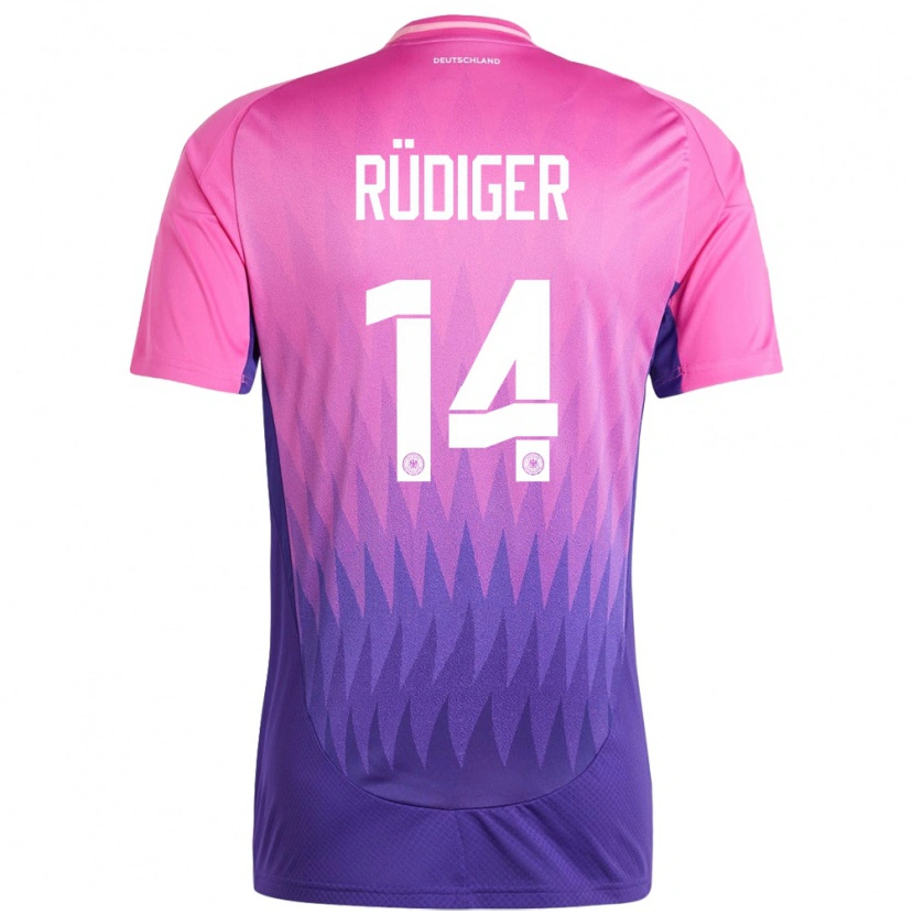 Danxen Mænd Tyskland Fin-Luca Rüdiger #14 Pink Lilla Udebane Spillertrøjer 24-26 Trøje T-Shirt