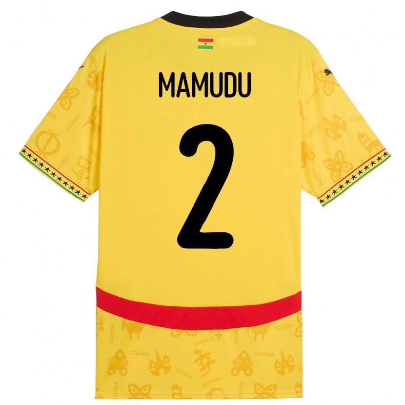 Danxen Mænd Ghana Kamaradini Mamudu #2 Gul Udebane Spillertrøjer 24-26 Trøje T-Shirt