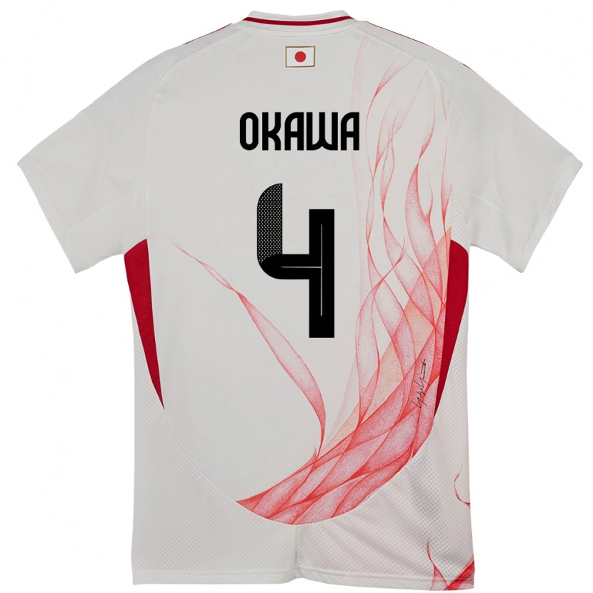 Danxen Mænd Japan Yugo Okawa #4 Hvid Udebane Spillertrøjer 24-26 Trøje T-Shirt