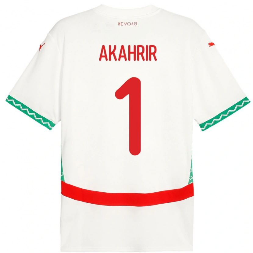 Danxen Mænd Marokko Mohamed Akahrir #1 Hvid Udebane Spillertrøjer 24-26 Trøje T-Shirt