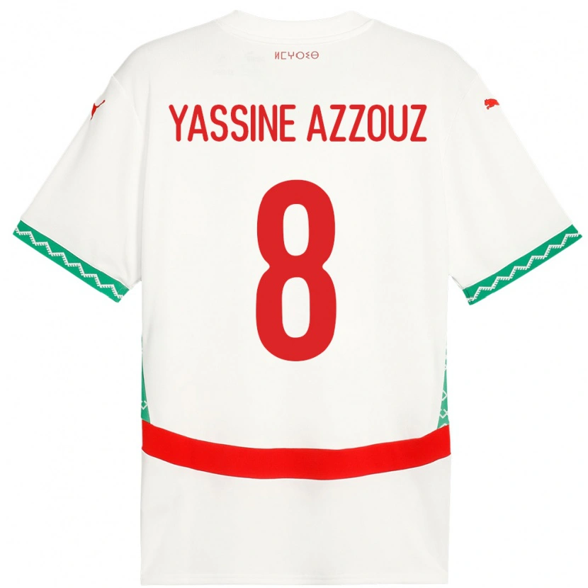 Danxen Mænd Marokko Mohamed Yassine Azzouz #8 Hvid Udebane Spillertrøjer 24-26 Trøje T-Shirt