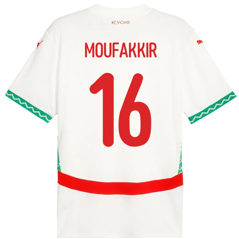 Danxen Mænd Marokko Ishak Moufakkir #16 Hvid Udebane Spillertrøjer 24-26 Trøje T-Shirt