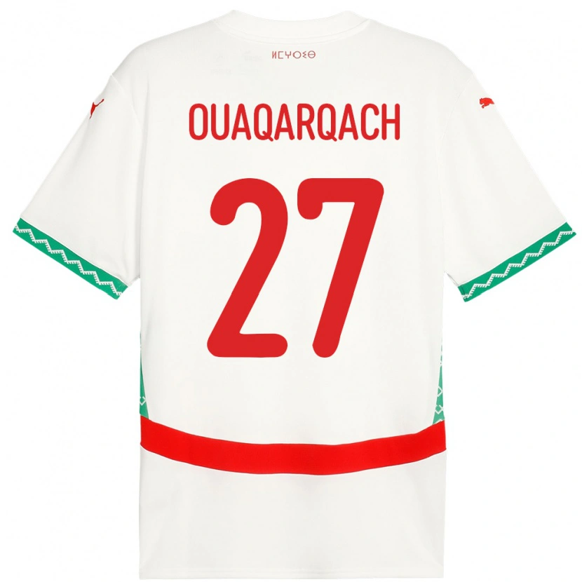 Danxen Mænd Marokko Abdelkader Ouaqarqach #27 Hvid Udebane Spillertrøjer 24-26 Trøje T-Shirt