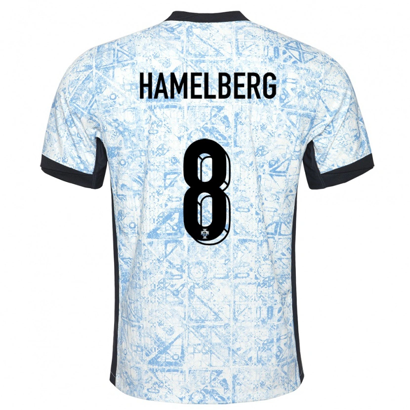 Danxen Mænd Portugal Eric Hamelberg #8 Creme Blå Udebane Spillertrøjer 24-26 Trøje T-Shirt