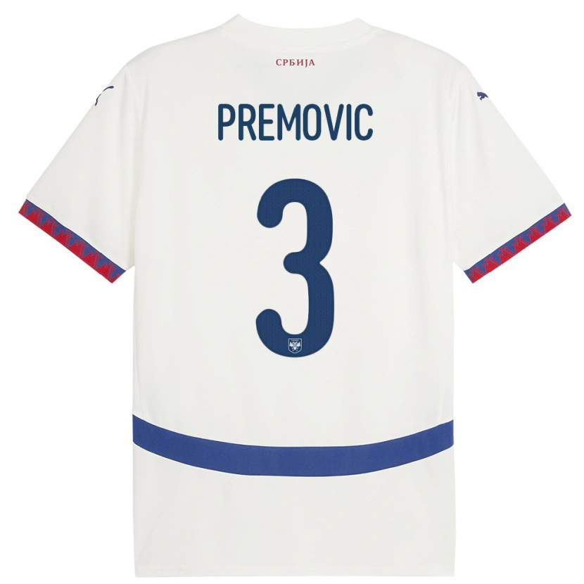 Danxen Mænd Serbien Relja Premovic #3 Hvid Udebane Spillertrøjer 24-26 Trøje T-Shirt