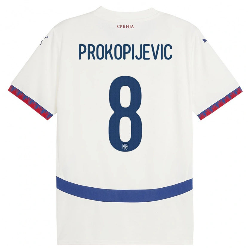 Danxen Mænd Serbien Mateja Prokopijevic #8 Hvid Udebane Spillertrøjer 24-26 Trøje T-Shirt