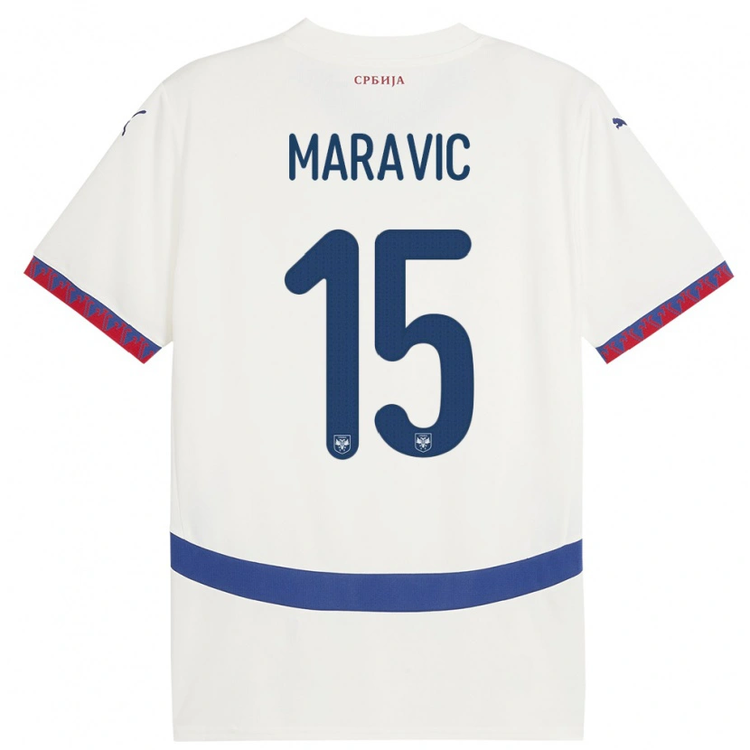 Danxen Mænd Serbien Mateo Maravic #15 Hvid Udebane Spillertrøjer 24-26 Trøje T-Shirt