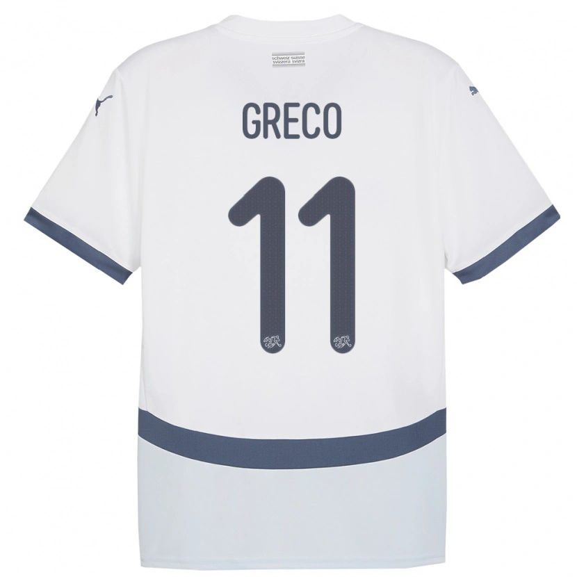 Danxen Mænd Schweiz Mario Greco #11 Hvid Udebane Spillertrøjer 24-26 Trøje T-Shirt