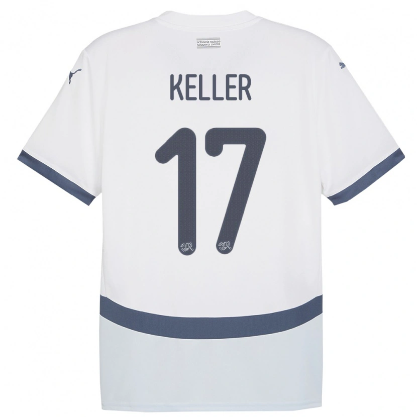 Danxen Mænd Schweiz Aaron Keller #17 Hvid Udebane Spillertrøjer 24-26 Trøje T-Shirt