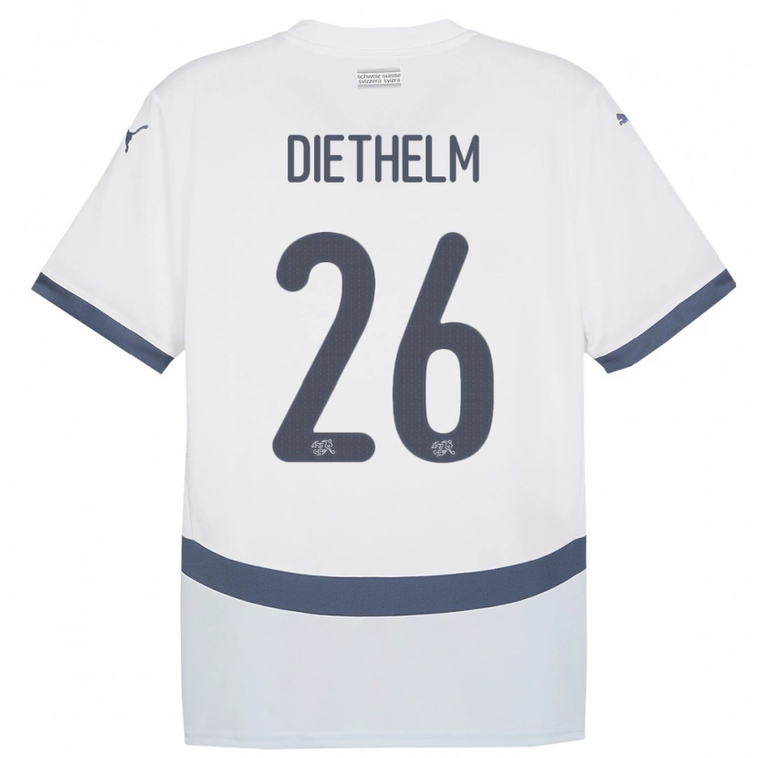 Danxen Mænd Schweiz Thierry Diethelm #26 Hvid Udebane Spillertrøjer 24-26 Trøje T-Shirt