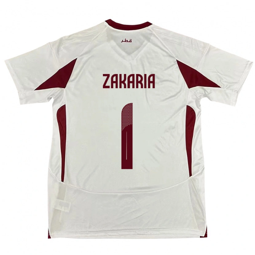 Danxen Mænd Qatar Salah Zakaria #1 Hvid Udebane Spillertrøjer 24-26 Trøje T-Shirt