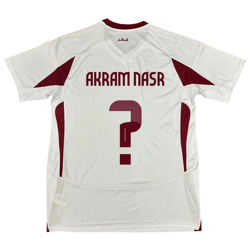 Danxen Mænd Qatar Mohammed Akram Nasr #0 Hvid Udebane Spillertrøjer 24-26 Trøje T-Shirt