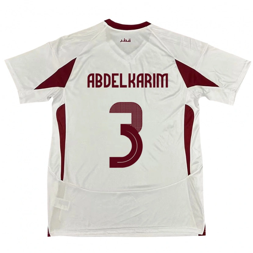 Danxen Mænd Qatar Abdelkarim Hassan #3 Hvid Udebane Spillertrøjer 24-26 Trøje T-Shirt