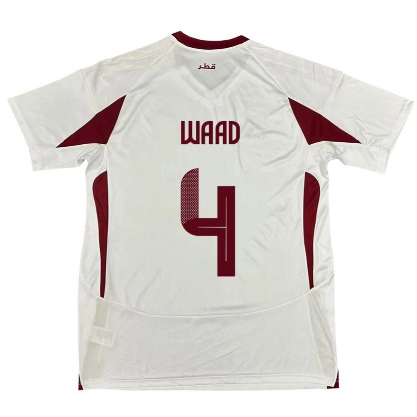 Danxen Mænd Qatar Mohammed Waad #4 Hvid Udebane Spillertrøjer 24-26 Trøje T-Shirt