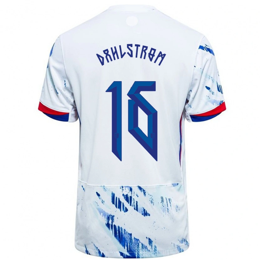 Danxen Mænd Norge Leon Dahlstrøm #16 Hvid Blå Udebane Spillertrøjer 24-26 Trøje T-Shirt