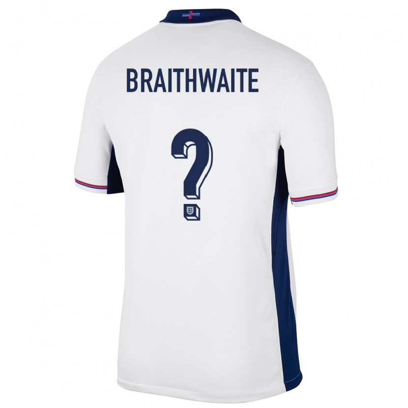 Danxen Kvinder England Kaden Braithwaite #0 Hvid Hjemmebane Spillertrøjer 24-26 Trøje T-Shirt