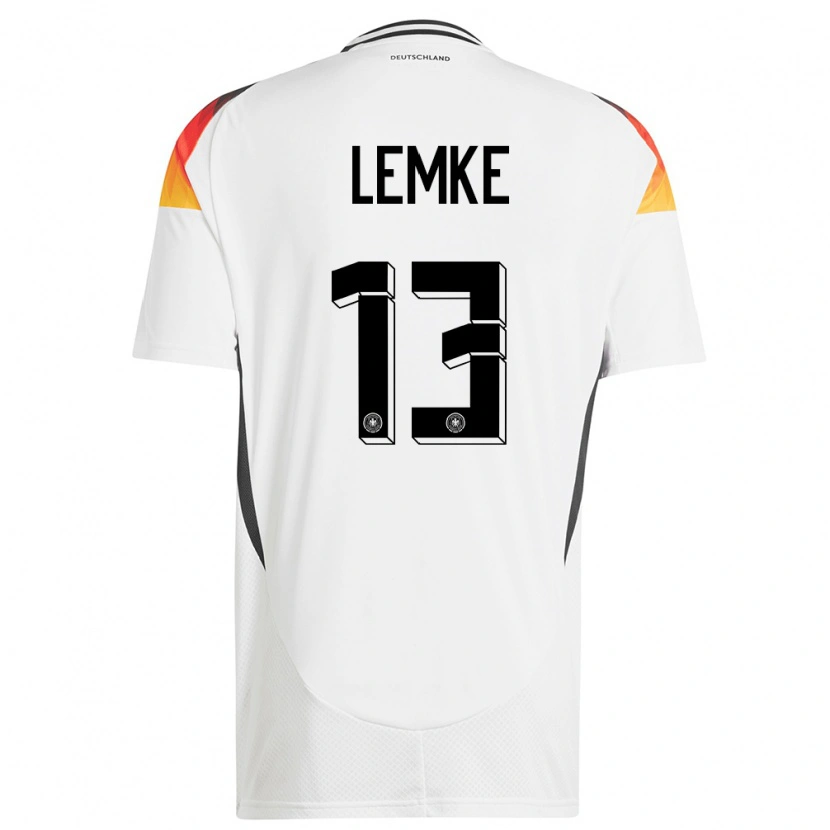 Danxen Kvinder Tyskland Louis Lemke #13 Hvid Hjemmebane Spillertrøjer 24-26 Trøje T-Shirt