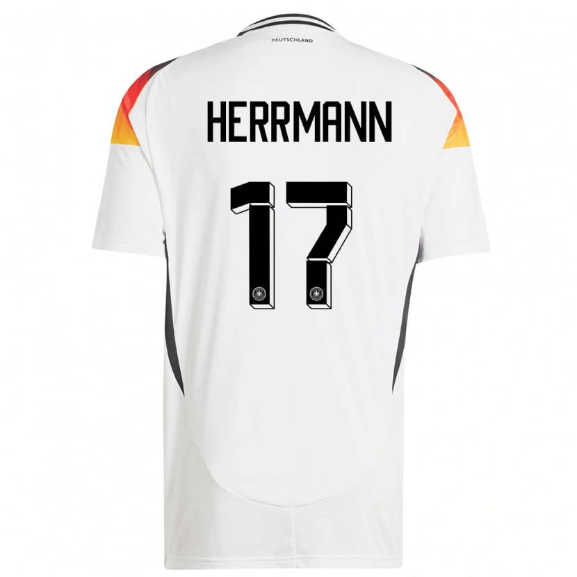 Danxen Kvinder Tyskland Charles Herrmann #17 Hvid Hjemmebane Spillertrøjer 24-26 Trøje T-Shirt