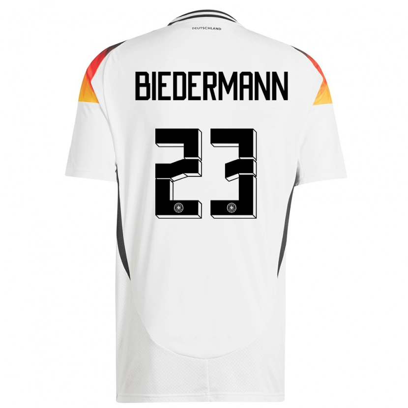 Danxen Kvinder Tyskland Nico Biedermann #23 Hvid Hjemmebane Spillertrøjer 24-26 Trøje T-Shirt