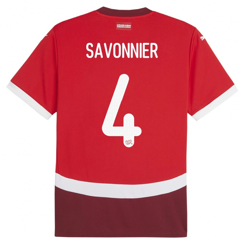 Danxen Kvinder Schweiz Nelson Savonnier #4 Rød Hjemmebane Spillertrøjer 24-26 Trøje T-Shirt