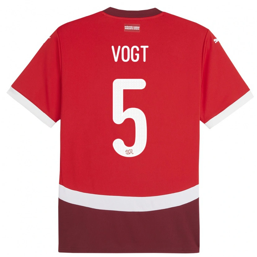 Danxen Kvinder Schweiz Gian Vogt #5 Rød Hjemmebane Spillertrøjer 24-26 Trøje T-Shirt