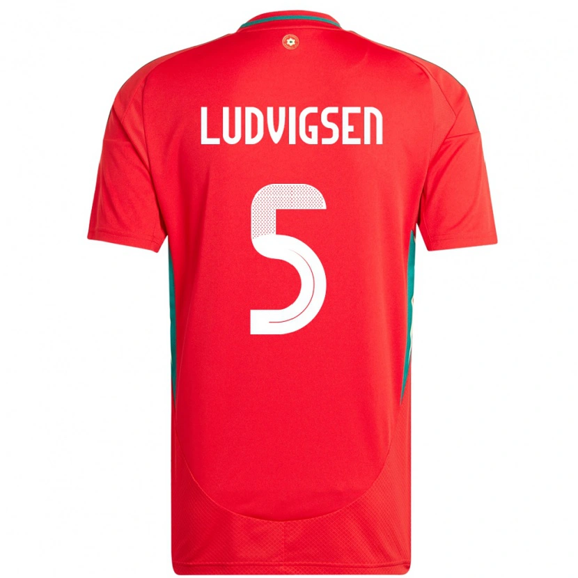 Danxen Kvinder Wales Kai Ludvigsen #5 Rød Hjemmebane Spillertrøjer 24-26 Trøje T-Shirt