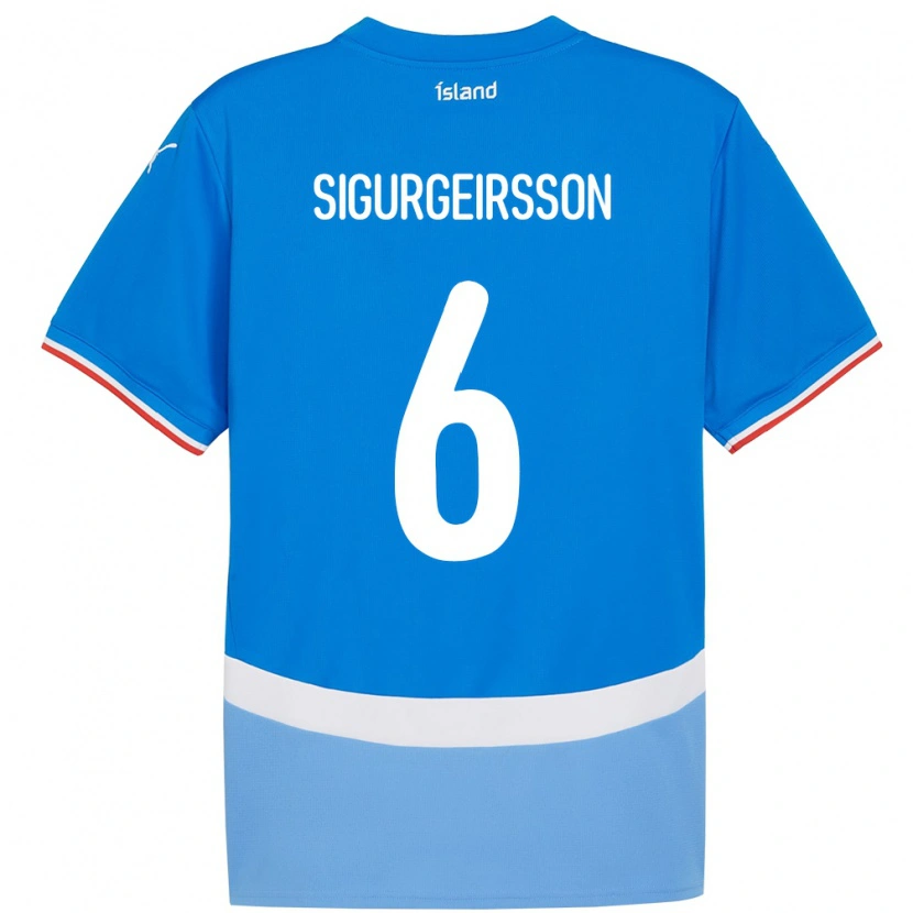 Danxen Kvinder Island Rúnar Thór Sigurgeirsson #6 Blå Hjemmebane Spillertrøjer 24-26 Trøje T-Shirt