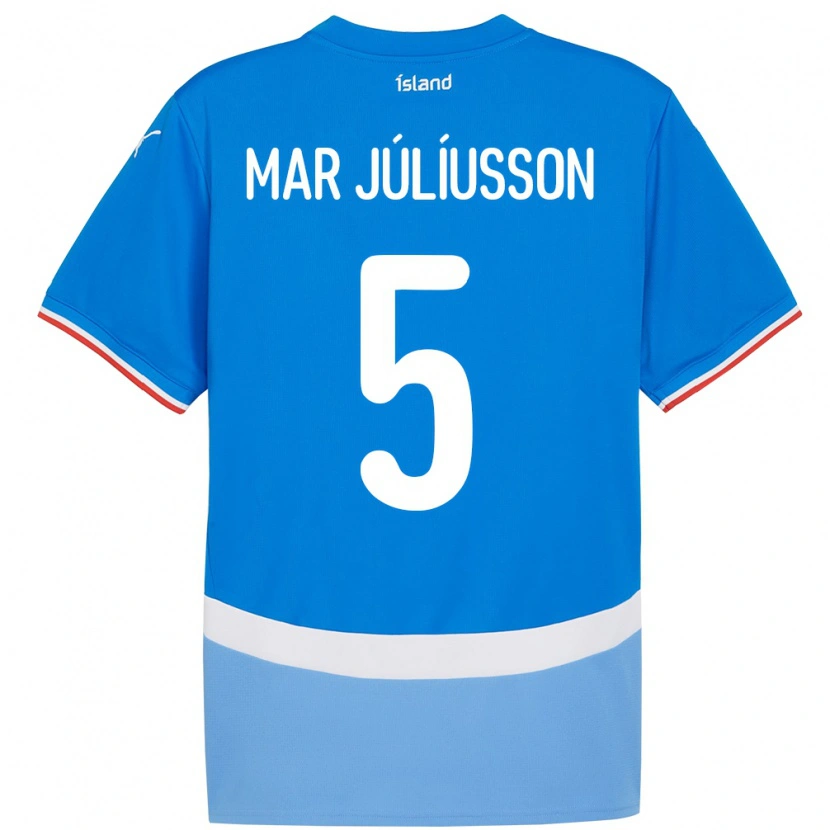 Danxen Kvinder Island Júlíus Mar Júlíusson #5 Blå Hjemmebane Spillertrøjer 24-26 Trøje T-Shirt