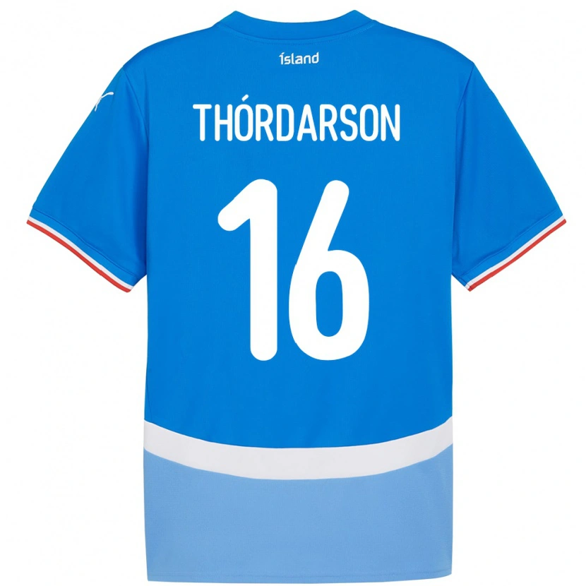 Danxen Kvinder Island Gísli Thórdarson #16 Blå Hjemmebane Spillertrøjer 24-26 Trøje T-Shirt