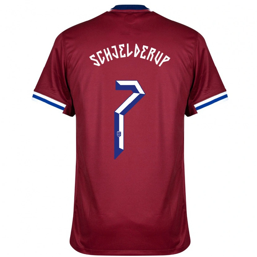 Danxen Kvinder Norge Andreas Schjelderup #7 Rød Blå Hvid Hjemmebane Spillertrøjer 24-26 Trøje T-Shirt