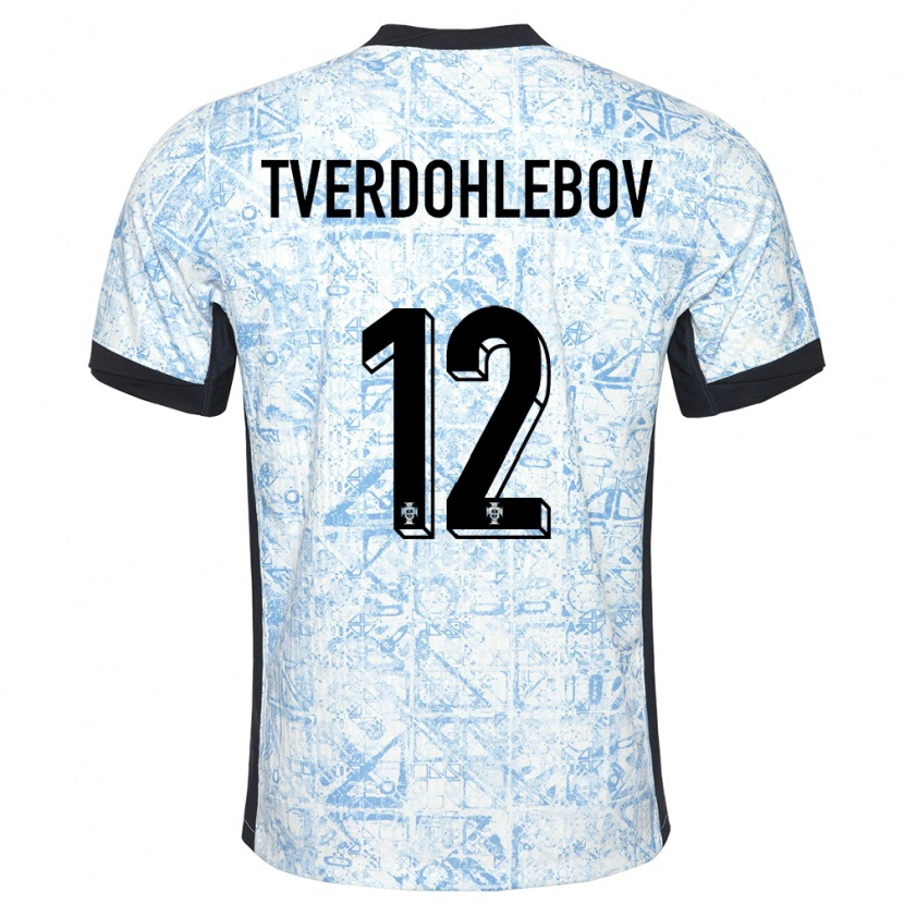 Danxen Kvinder Portugal Alex Tverdohlebov #12 Creme Blå Udebane Spillertrøjer 24-26 Trøje T-Shirt