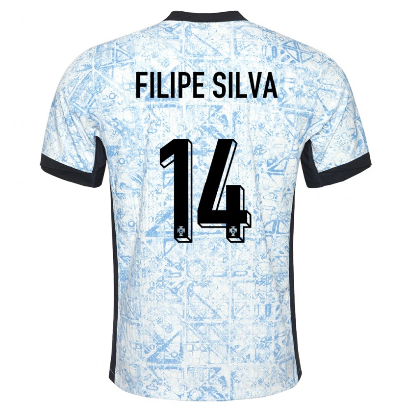 Danxen Kvinder Portugal Filipe Silva #14 Creme Blå Udebane Spillertrøjer 24-26 Trøje T-Shirt