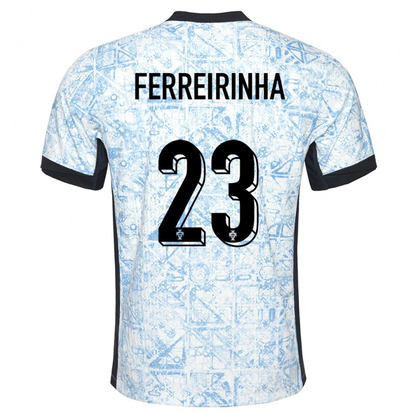 Danxen Kvinder Portugal Afonso Ferreirinha #23 Creme Blå Udebane Spillertrøjer 24-26 Trøje T-Shirt