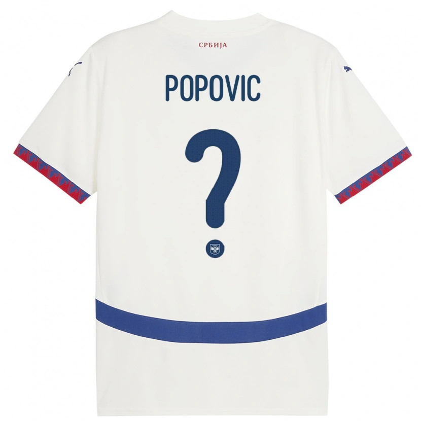 Danxen Kvinder Serbien Sinisa Popovic #0 Hvid Udebane Spillertrøjer 24-26 Trøje T-Shirt